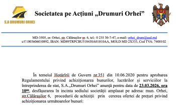 Licitație deschisă: Utilaje de construcție și transport pentru S.A. „Drumuri Orhei”